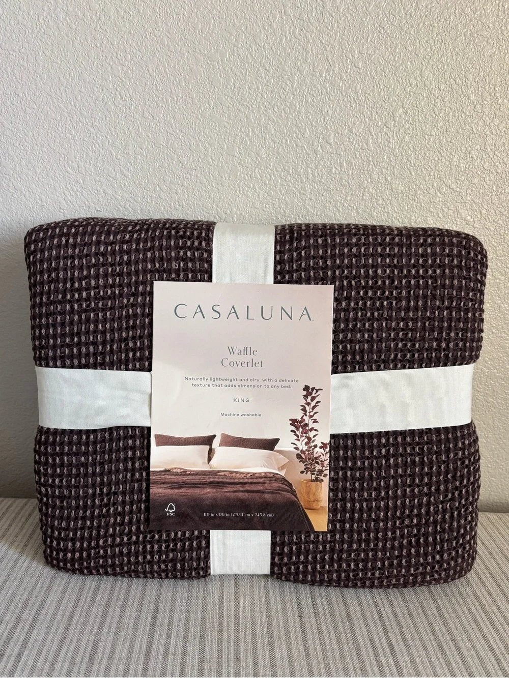 NWT King Textured Waffle Coverlet Dark Fig - Casaluna